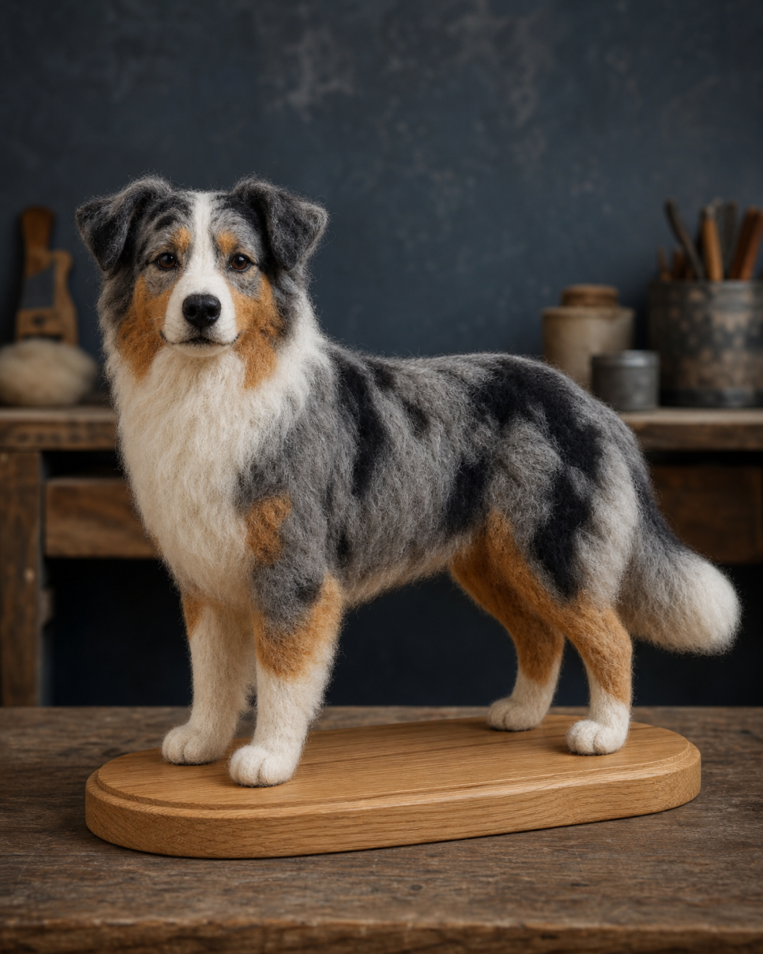 Detailed Signature Australian Shepherd felt sculpture