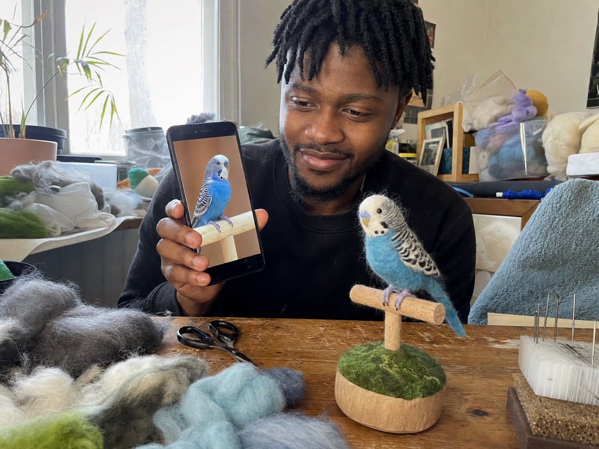 Concept view of a felt portrait in progress